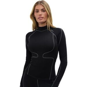 Halfdays Fay Midweight Merino Wool Top Base Layer Turtle Neck MEDIUM Black